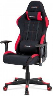 Kancelářská židle, houpací mech., černá + červená látka, plastový kříž KA-F02 RED